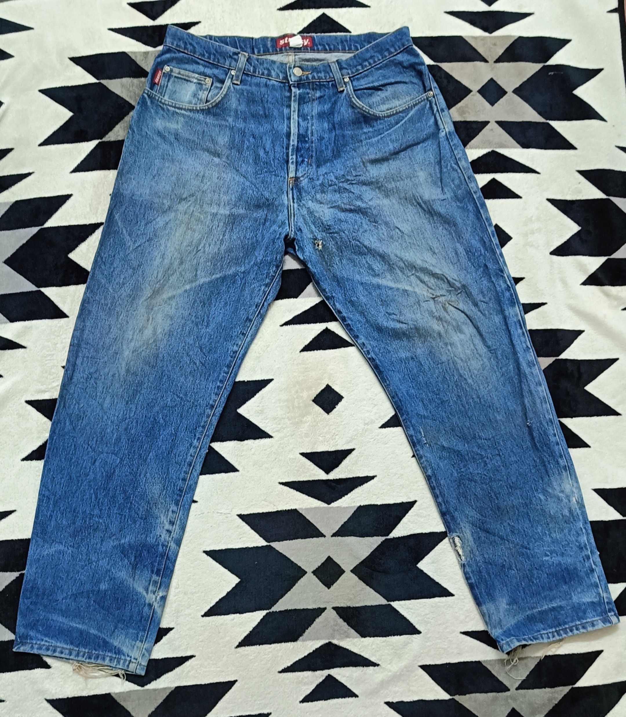 Stussy 🔥🔥 Rare Distressed Vintage 90s Stussy Jeans Size US 35 - 1 Thumbnail