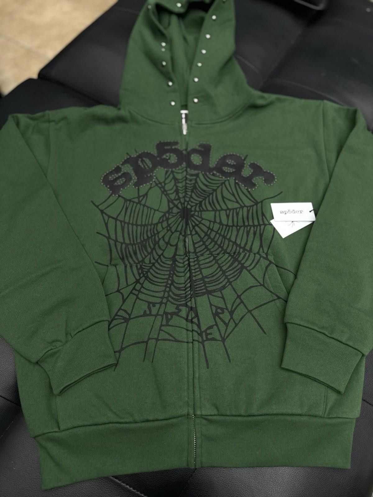 Sp5der Sp5der Worldwide Green Zip Up Studded Hoodie Size Medium Size US M / EU 48-50 / 2 - 1 Thumbnail