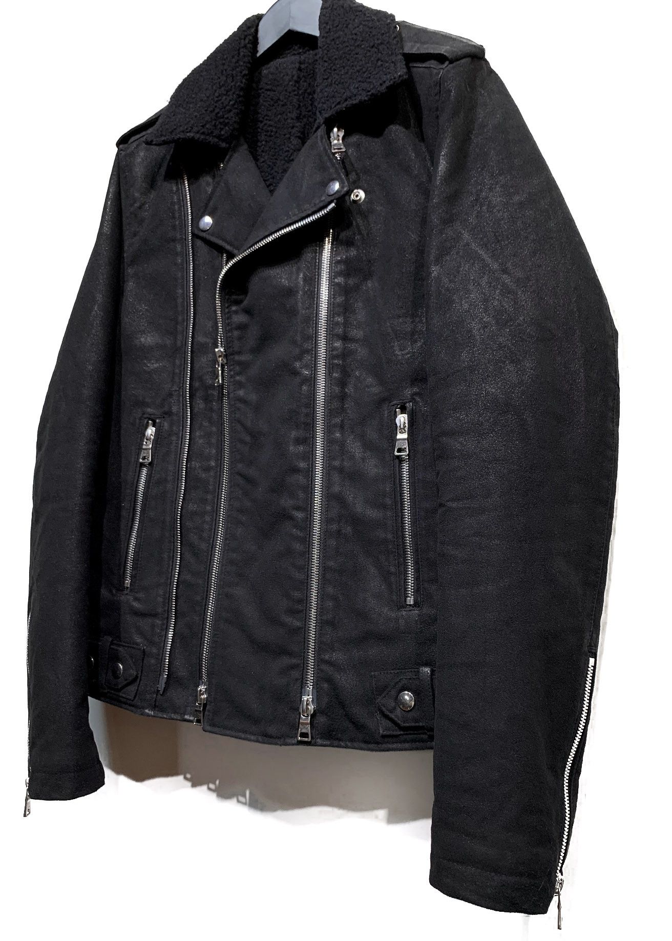 Balmain Balmain Black Waxed Cotton and Wool Lined Biker Jacket Size US M / EU 48-50 / 2 - 3 Thumbnail