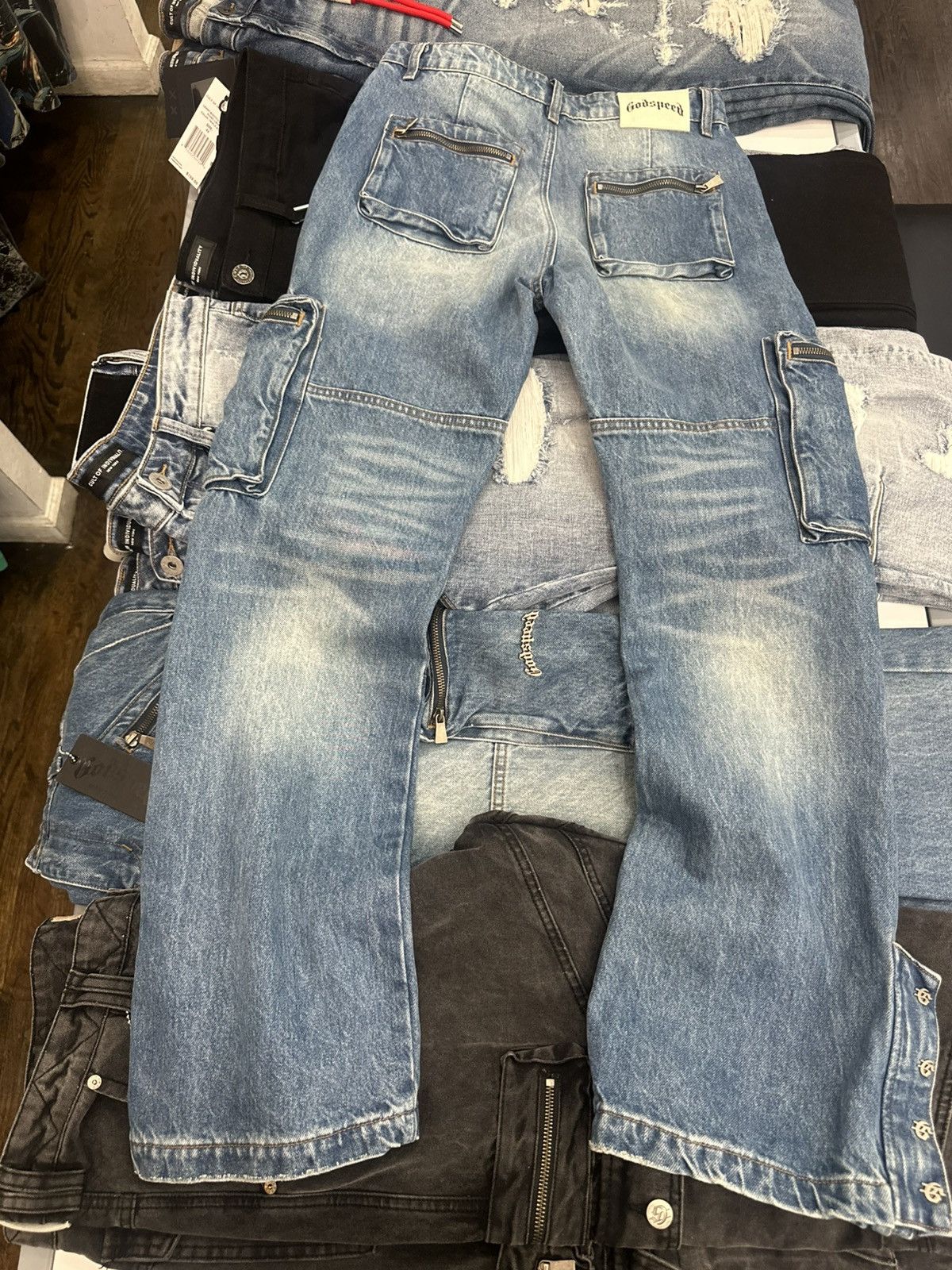 Godspeed Double pocket Flared Cargo Denim (Blue) Size US 30 / EU 46 - 2 Thumbnail
