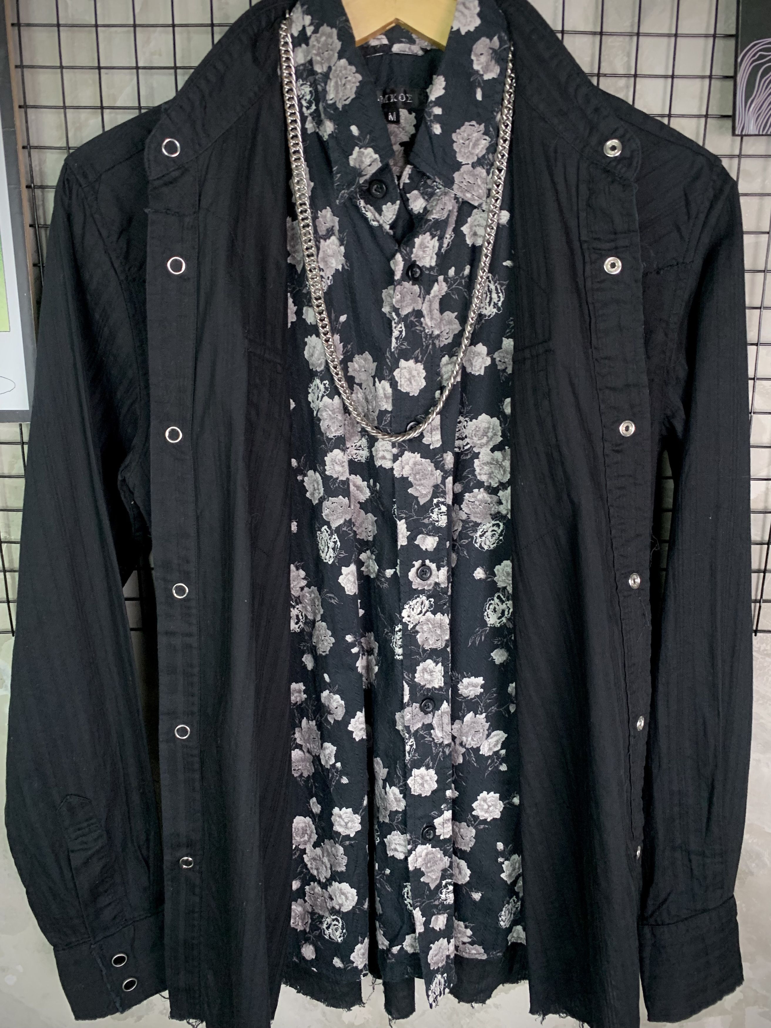 Japanese Brand Omkoe Layered 2Piece Shirt Floral Distressed Raw Hem Grunge Size US M / EU 48-50 / 2 - 3 Thumbnail