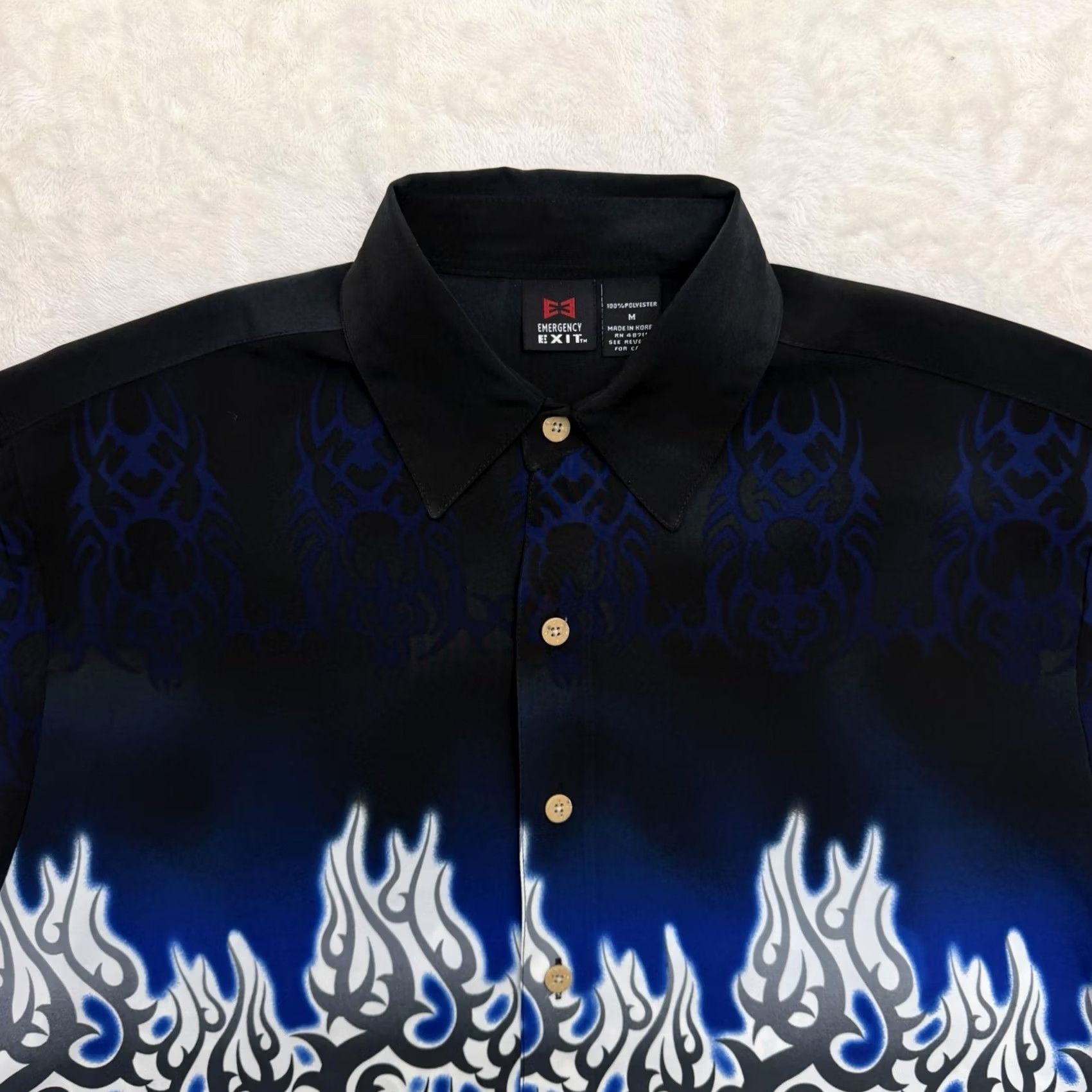 Vintage Y2K Emergency Exit Shirt Mens Medium Blue Flame Graphic Button Up Casual Size US M / EU 48-50 / 2 - 2 Thumbnail
