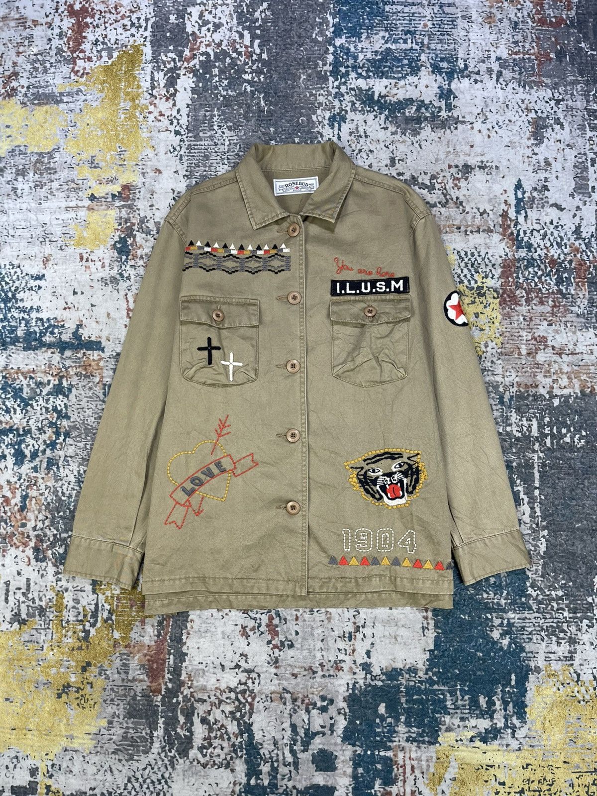 Japanese Brand Rosebud Embroidered Military Inspired Overshirt Jacket Size S / US 4 / IT 40 - 2 Thumbnail