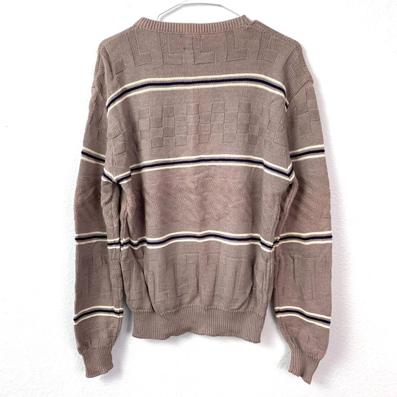 Jantzen Jantzen Men's Vintage Sweater Tan Crewneck Cotton Blend Textured Knit Grandpa 1990s Size US L / EU 52-54 / 3 - 5 Thumbnail