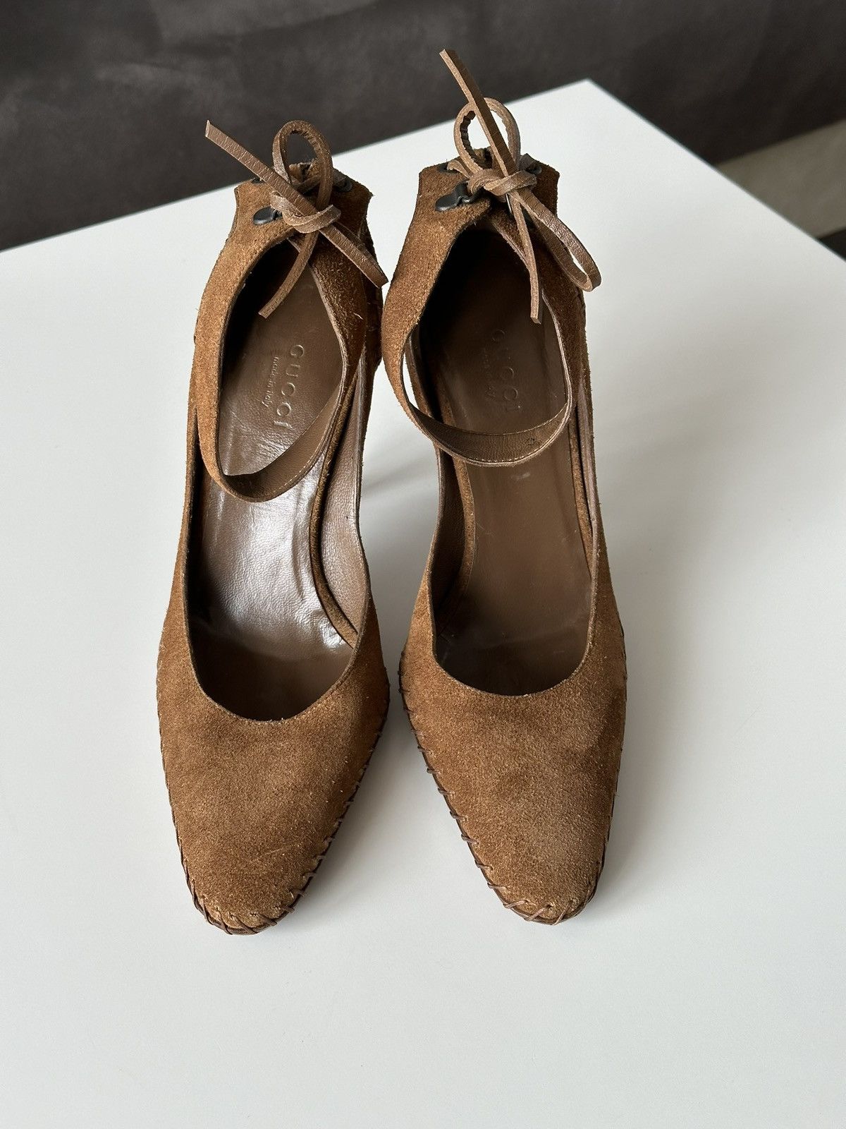 Gucci Gucci Suede Ankle Cuff Pointed Toe Brown D'orsay Pumps Heels Size US 6 / IT 36 - 7 Thumbnail