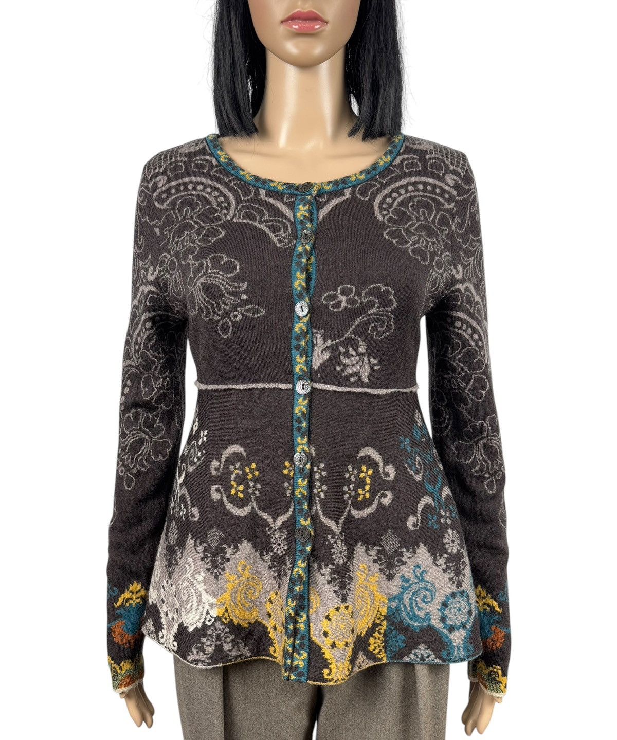 Designer Ivko Wool Cardigan Button Up Embroidered Flowers Printed Size L / US 10 / IT 46 - 2 Thumbnail