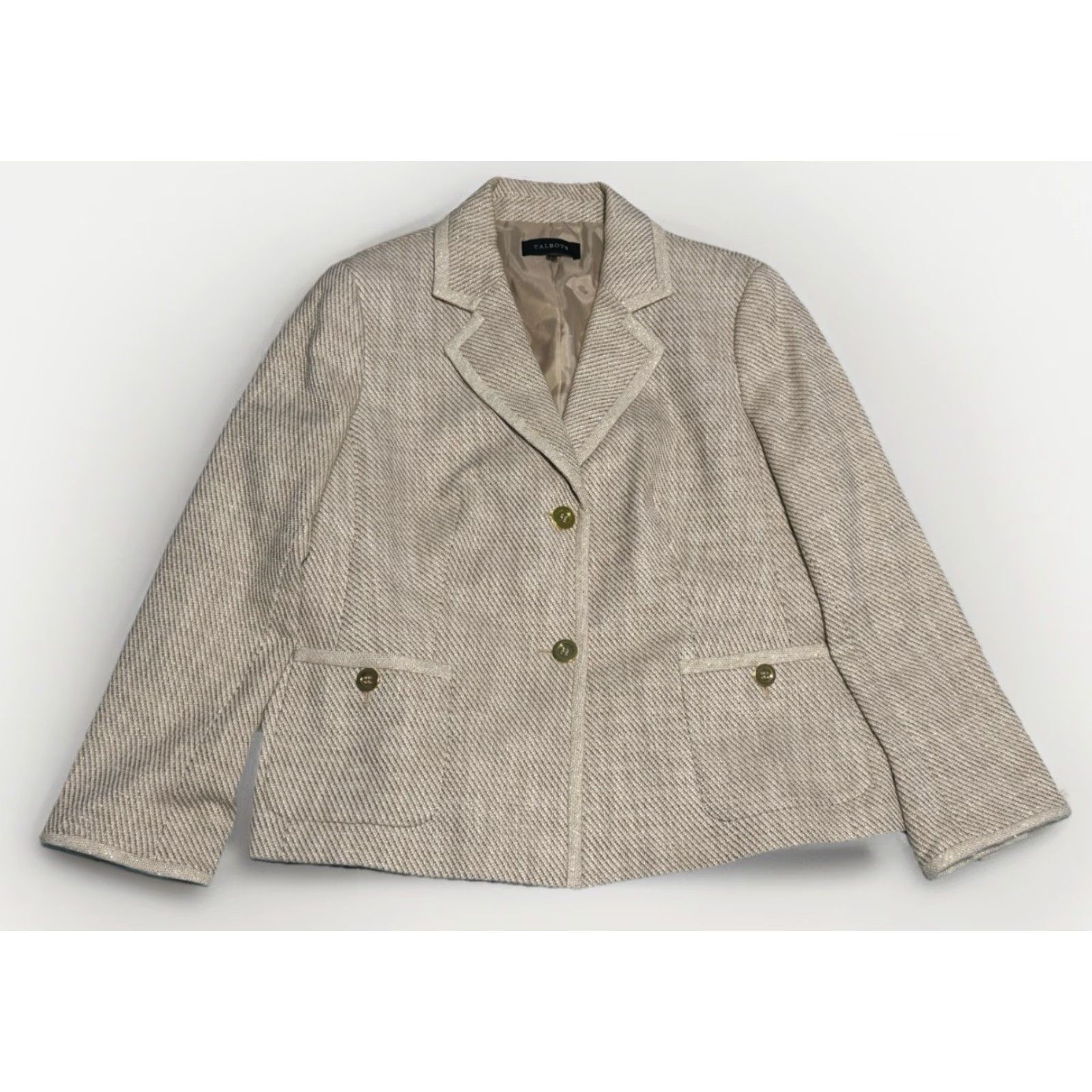 Talbots Talbots Womens Blazer 16 Cream Knit Gold Buttons Work Office Preppy NWOT Size XXL / US 16-18 / IT 52-54 - 2 Thumbnail