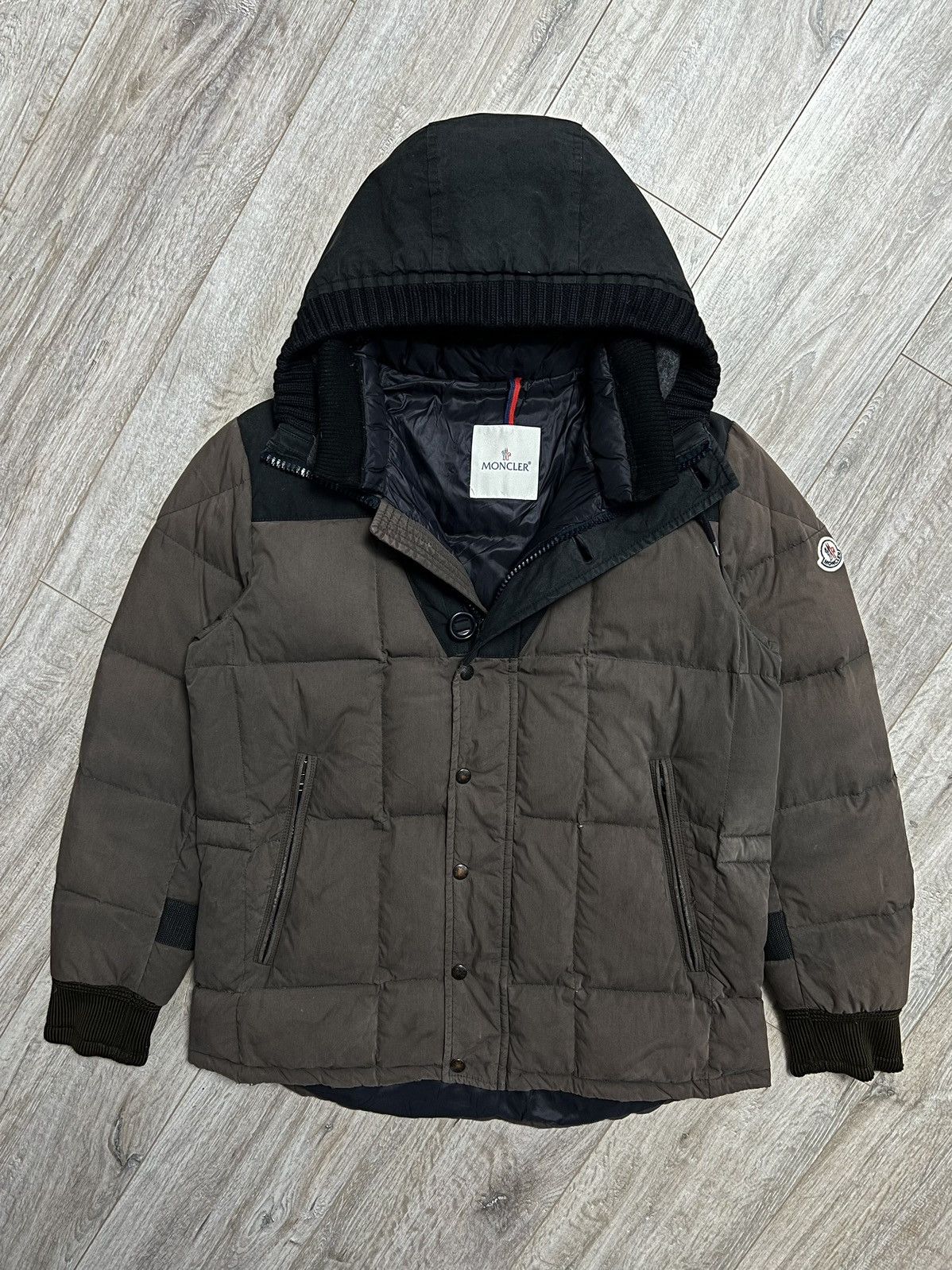 Pre-owned Moncler Down Jacket Puffer Beaumont Patch Logo Brown Men's In Black/brown