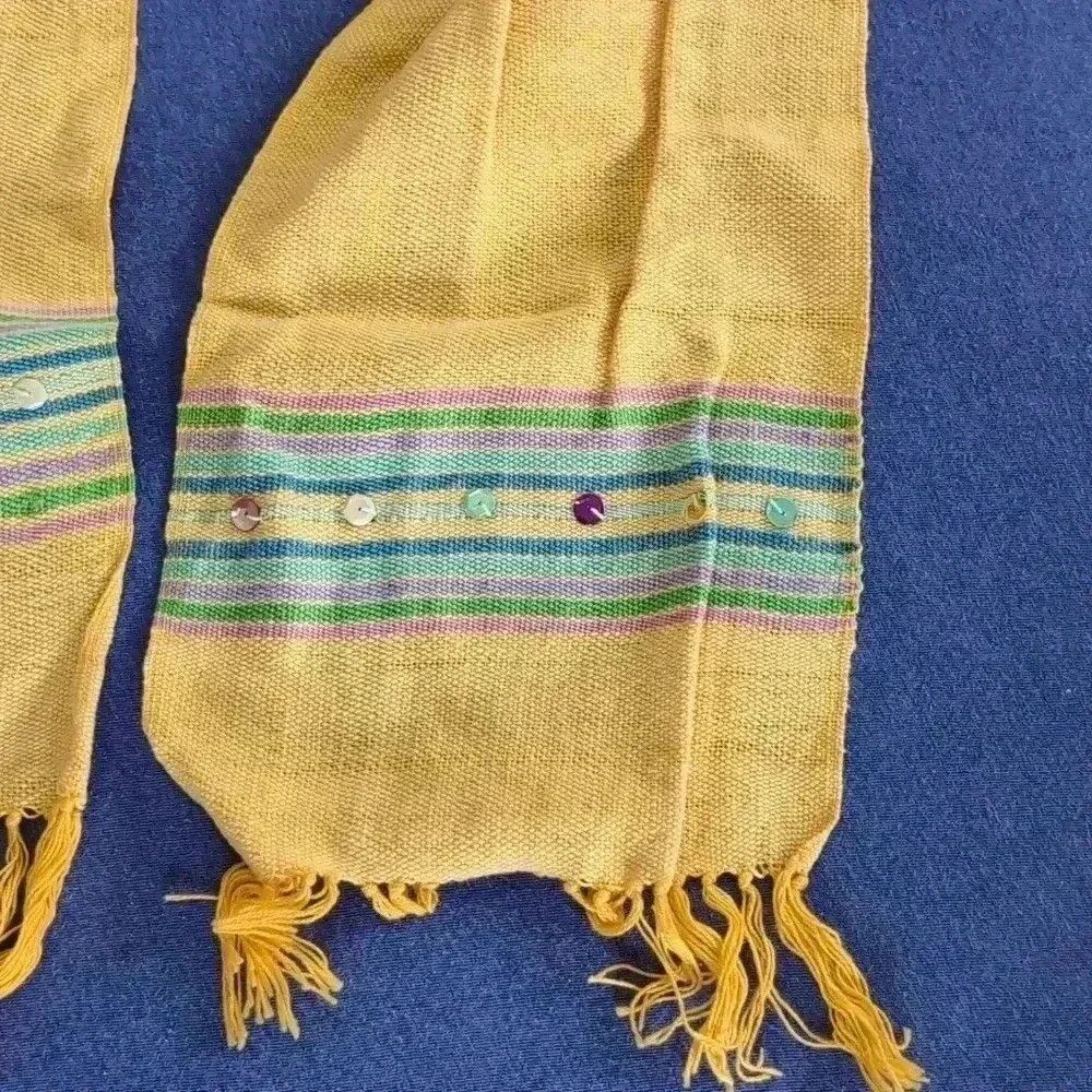 Designer Handmade Woven fringed scarf Signed by artist 9x51 in Size ONE SIZE - 2 Thumbnail
