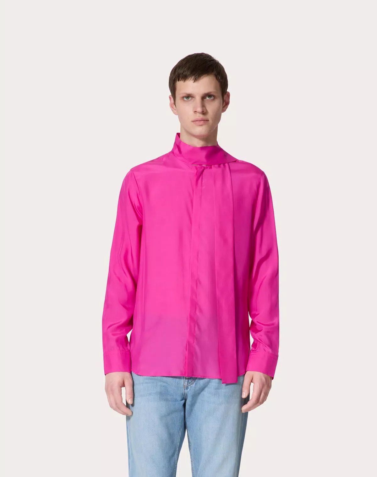 Valentino oc11z0725 Silk Shirt With Scarf Detail At Neck in Pink Size US XXL / EU 58 / 5 - 4 Thumbnail