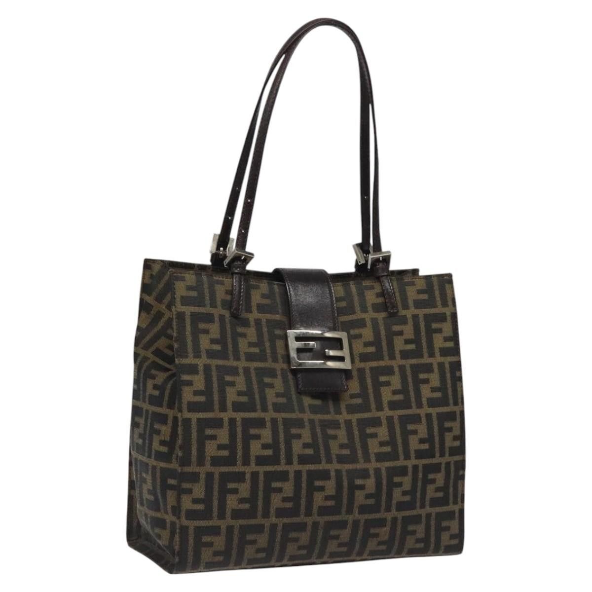 Fendi Zucca Canvas Mamma Baguette Tote Bag Black Brown Silver Auth Bd1155 in Black/Brown/Silver, Women's