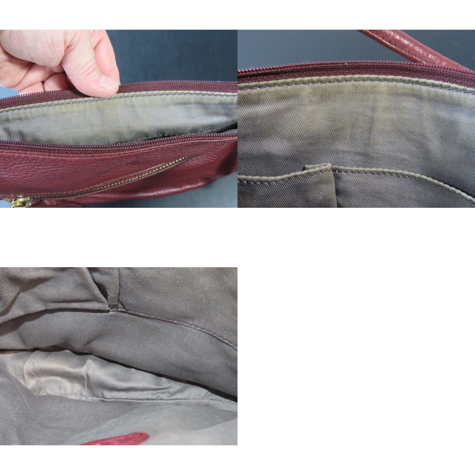 Fossil VINTAGE Fossil Burgundy Pebbled Leather Satchel Shoulder Purse Bag 12"x10.5"x3" Women Medium Red Zip Gold Hardware Size ONE SIZE - 9 Thumbnail
