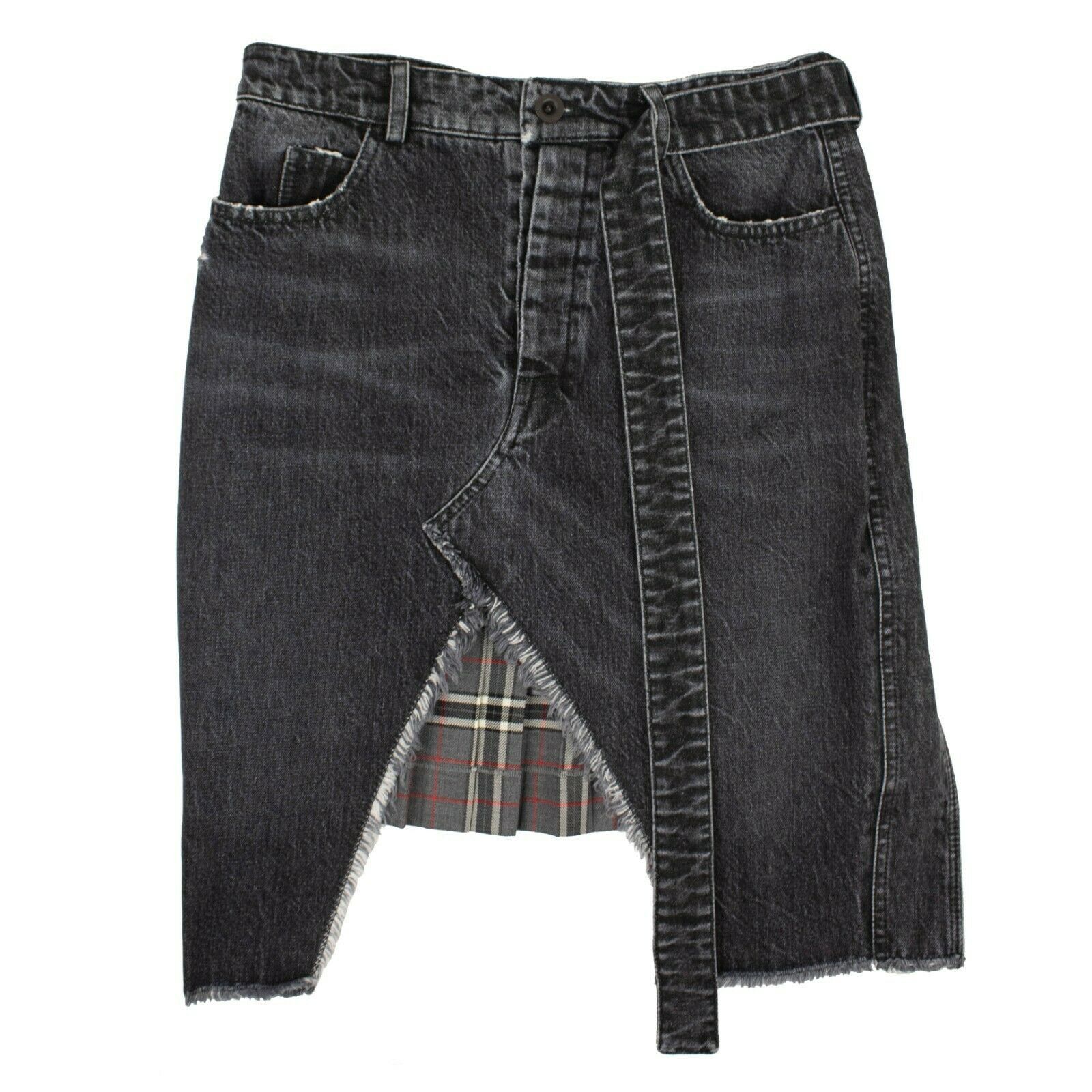 image of Unravel Project Black Denim Plaid Asymmetric Skirt Size 4/40, Women's