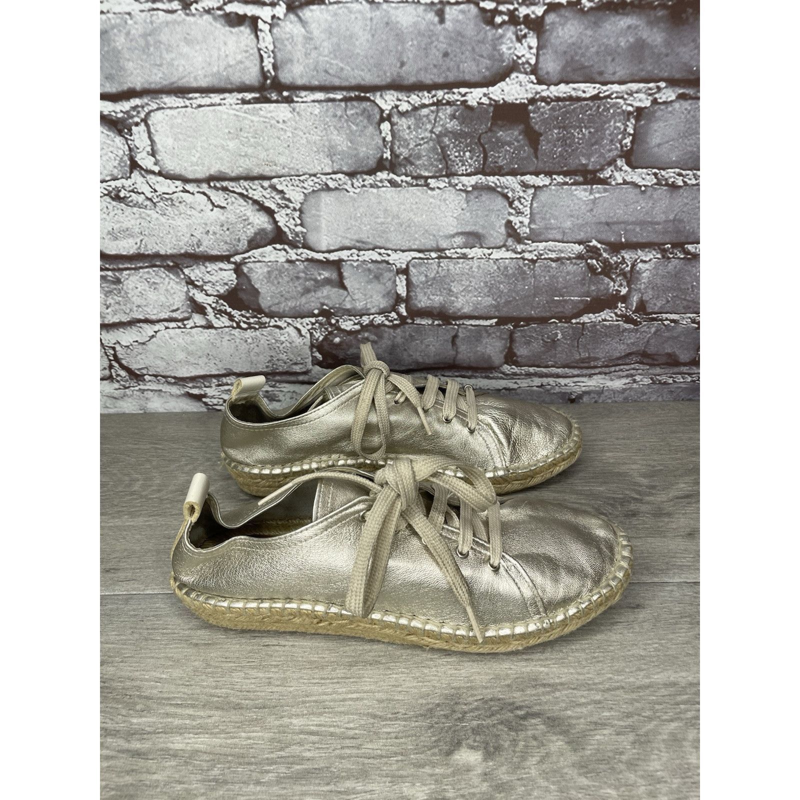 Other Maypol Silver Leather Espadrilles Casual Lace Up Shoes Women Size US 7.5 / IT 37.5 - 18 Thumbnail
