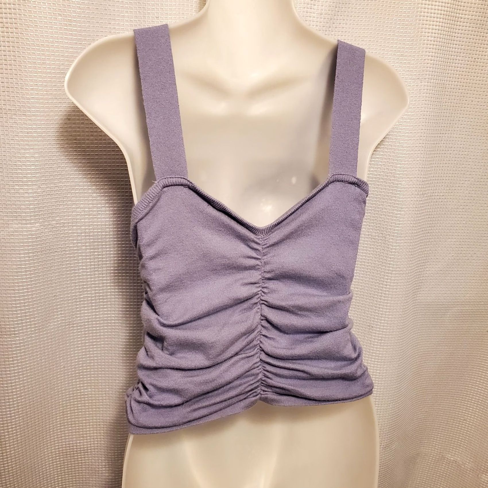 Vintage Active USA Womens Tank Top Lavender Purple Knit Sweetheart Rouched Sleeveless Cropped Slim L Size L / US 10 / IT 46 - 2 Thumbnail