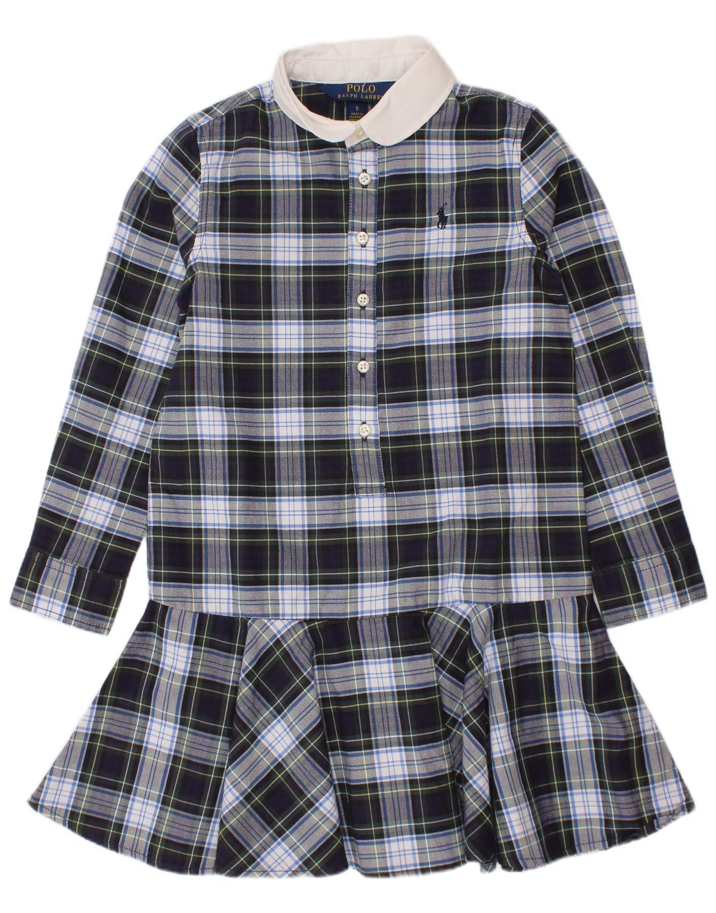 Polo Ralph Lauren Girls Shirt Dress 4-5 Years Navy Blue Check Cotton Size XS / US 0-2 / IT 36-38 - 1 Thumbnail