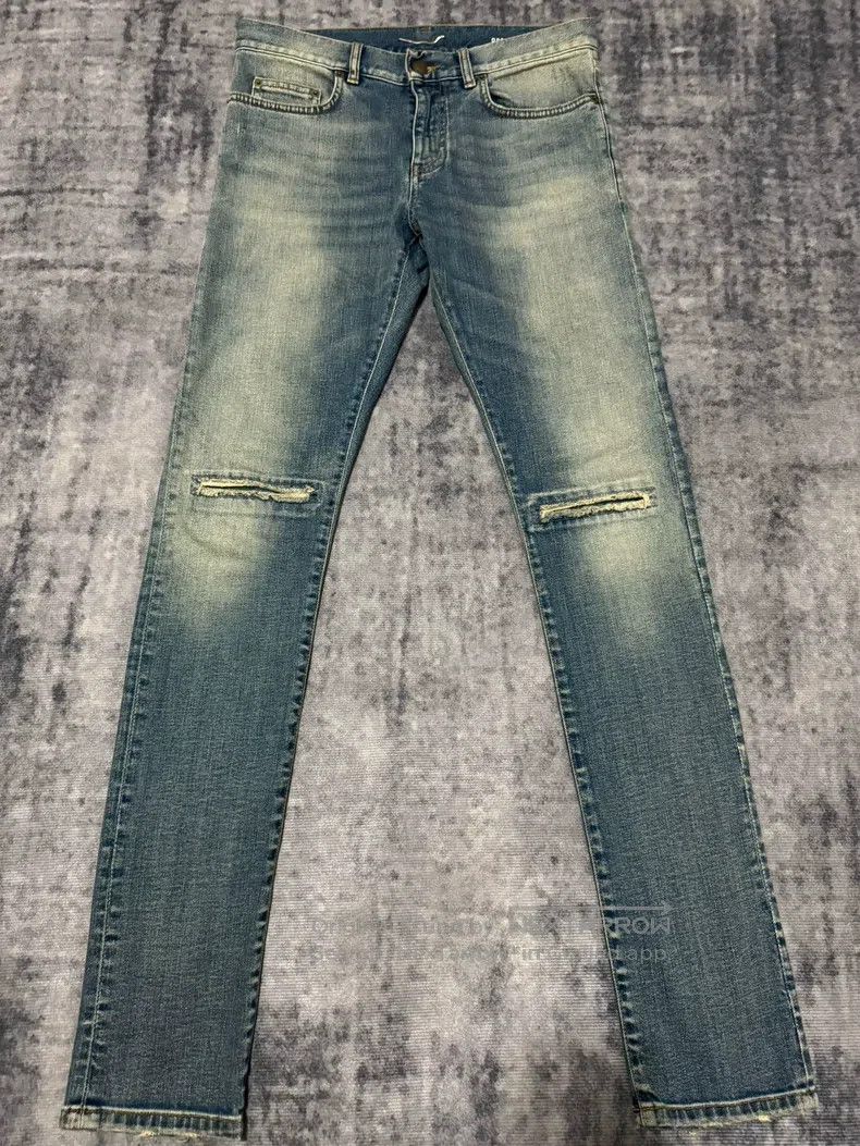 Saint Laurent Paris Saint Laurent Paris Light Blue Frayed Destroyed Slash Jean Size US 30 / EU 46 - 1 Thumbnail