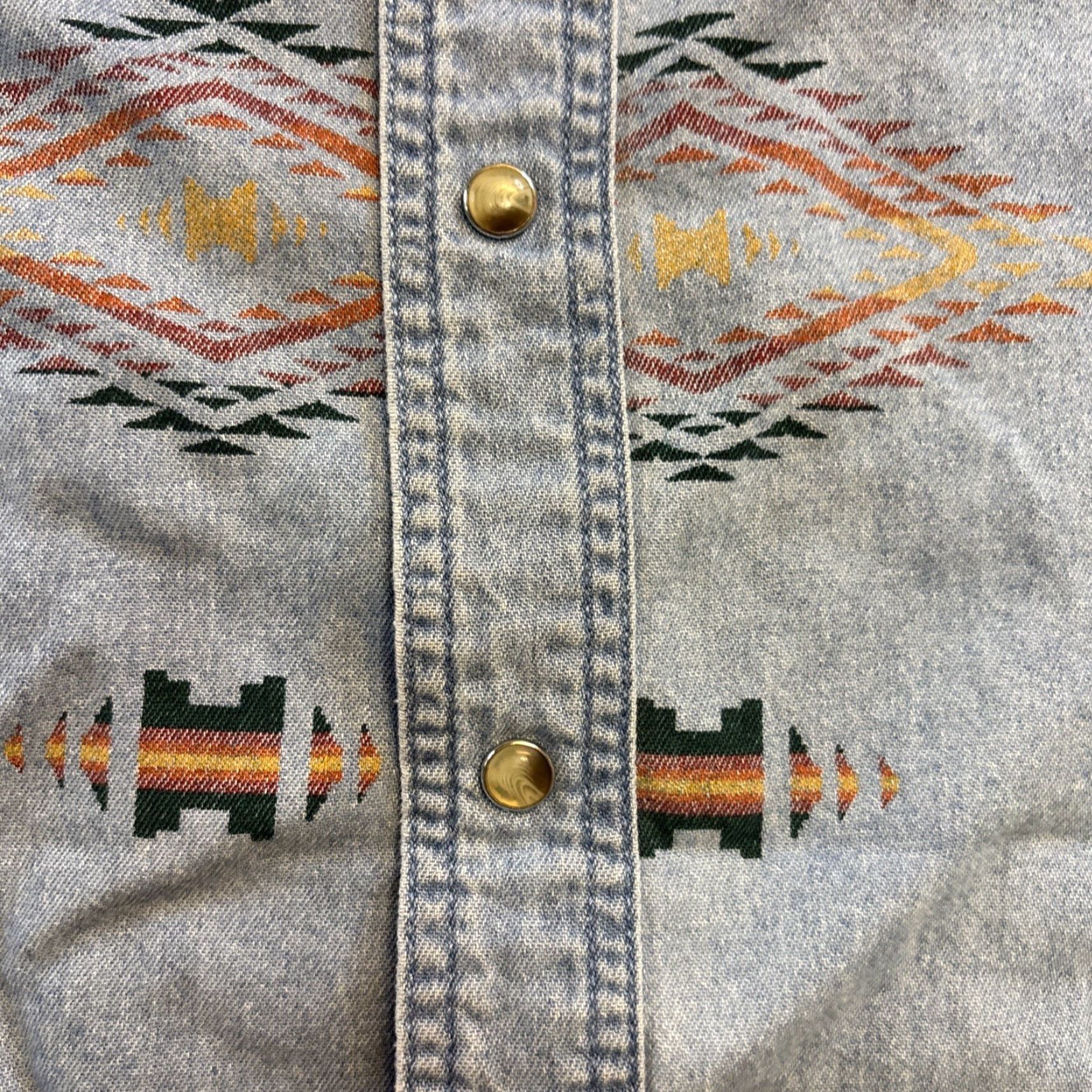 Wrangler VINTAGE Wrangler Denim Jacket Aztec Geometric Print Mens L Blue Snap Button Jacket Size US L / EU 52-54 / 3 - 5 Thumbnail