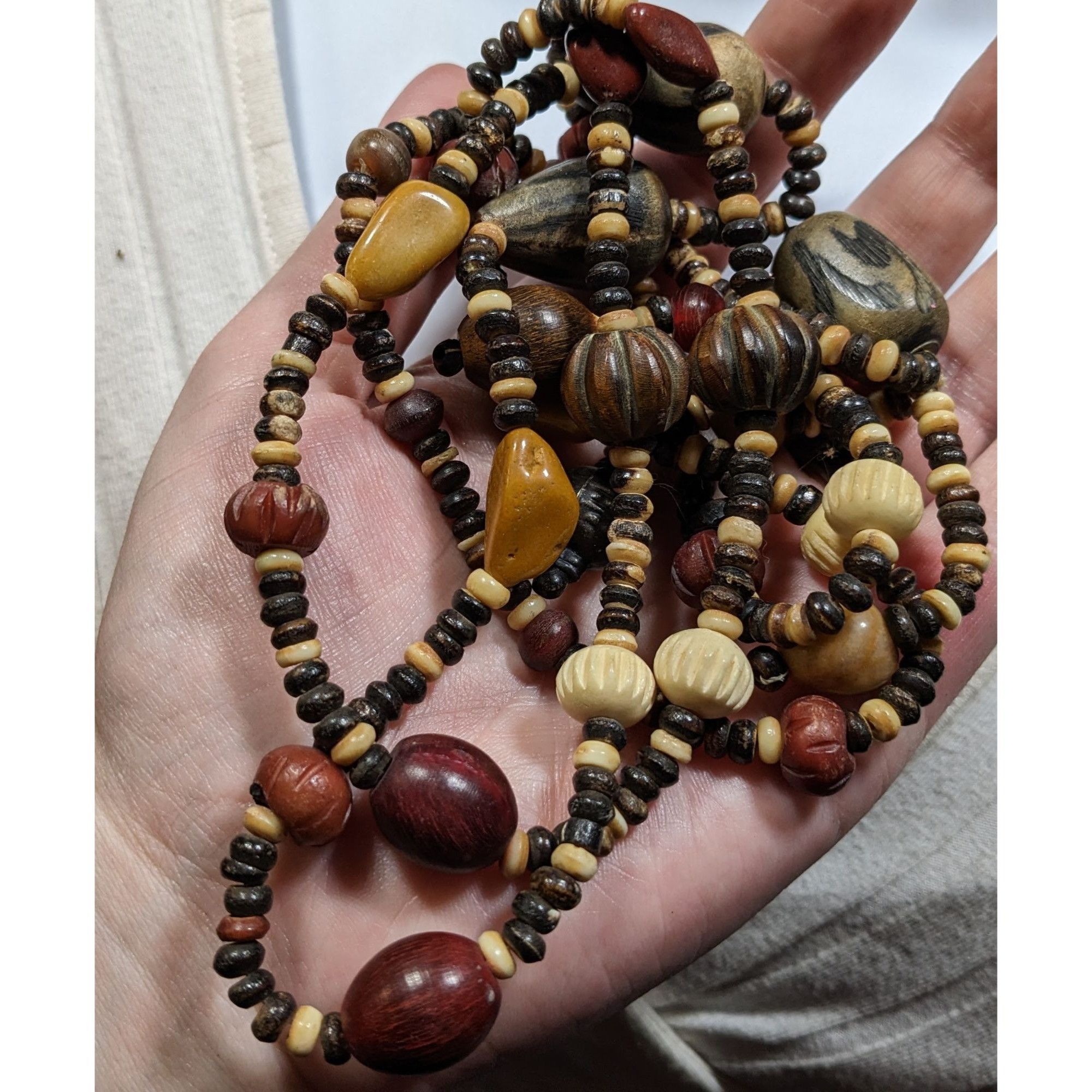Other Vintage Ethnic Hand Carved Wood And Stone Beaded Necklace Size ONE SIZE - 6 Thumbnail