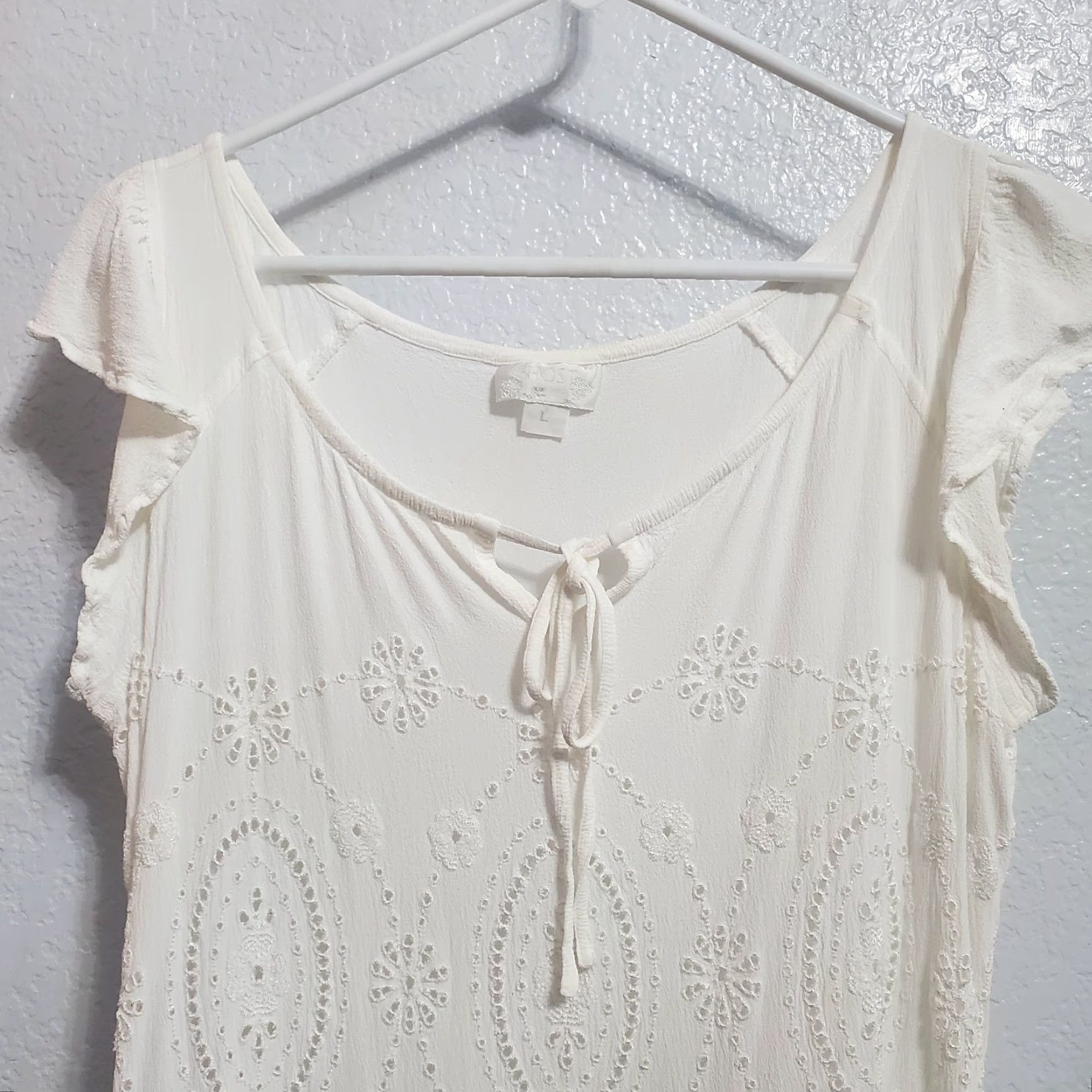 Vintage VINTAGE Ghost Dress Womens L White Tiered Eyelet Flutter Sleeve Cottagecore Prairie Dress Size L / US 10 / IT 46 - 4 Thumbnail