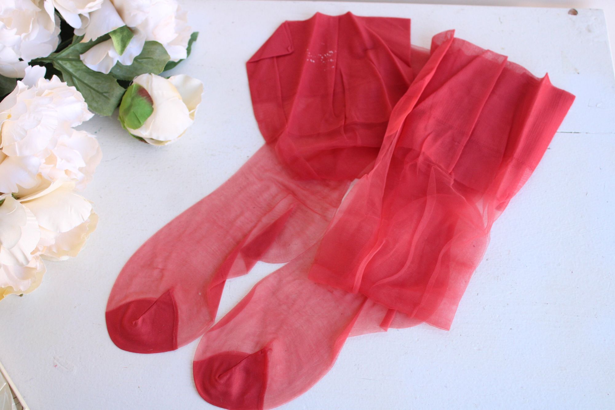 Vintage Vintage 1980s 1990s Stockings, Red Seamless Thigh High Nylon ...