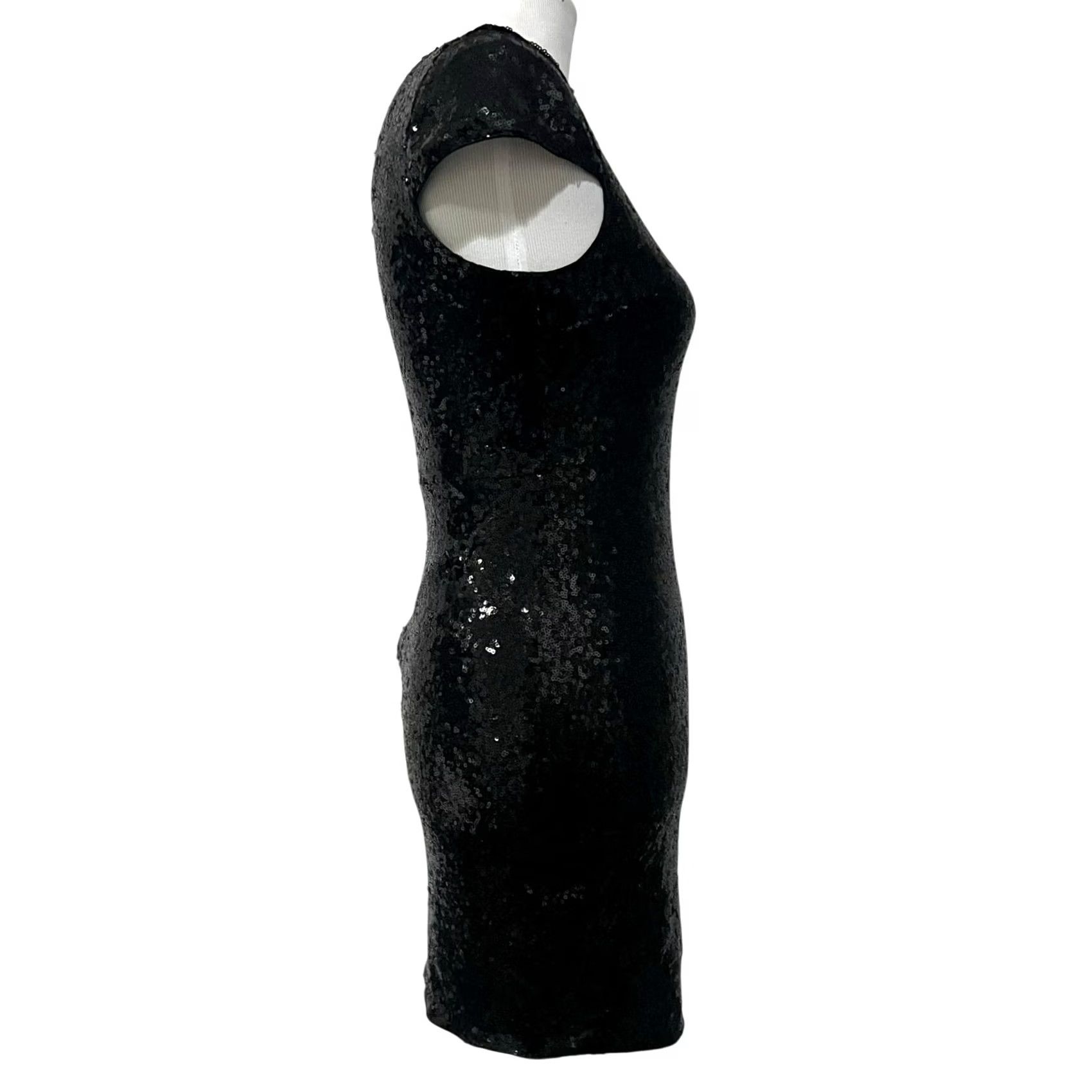 Vintage Verty Sequin Dress Black Mini Bodycon V-Neck Stretchy Party Evening Womens Small Dress Size S / US 4 / IT 40 - 7 Thumbnail