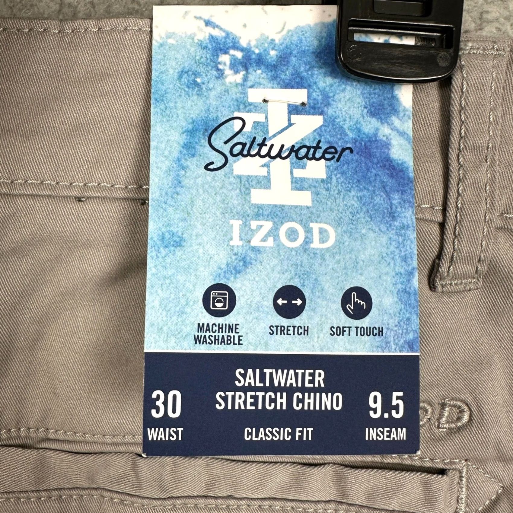 Izod IZOD Saltwater Stretch Chino Shorts Mens 30x9.5 Gray Flat Front Classic Fit Summer Casual Travel Size US 30 / EU 46 - 5 Thumbnail