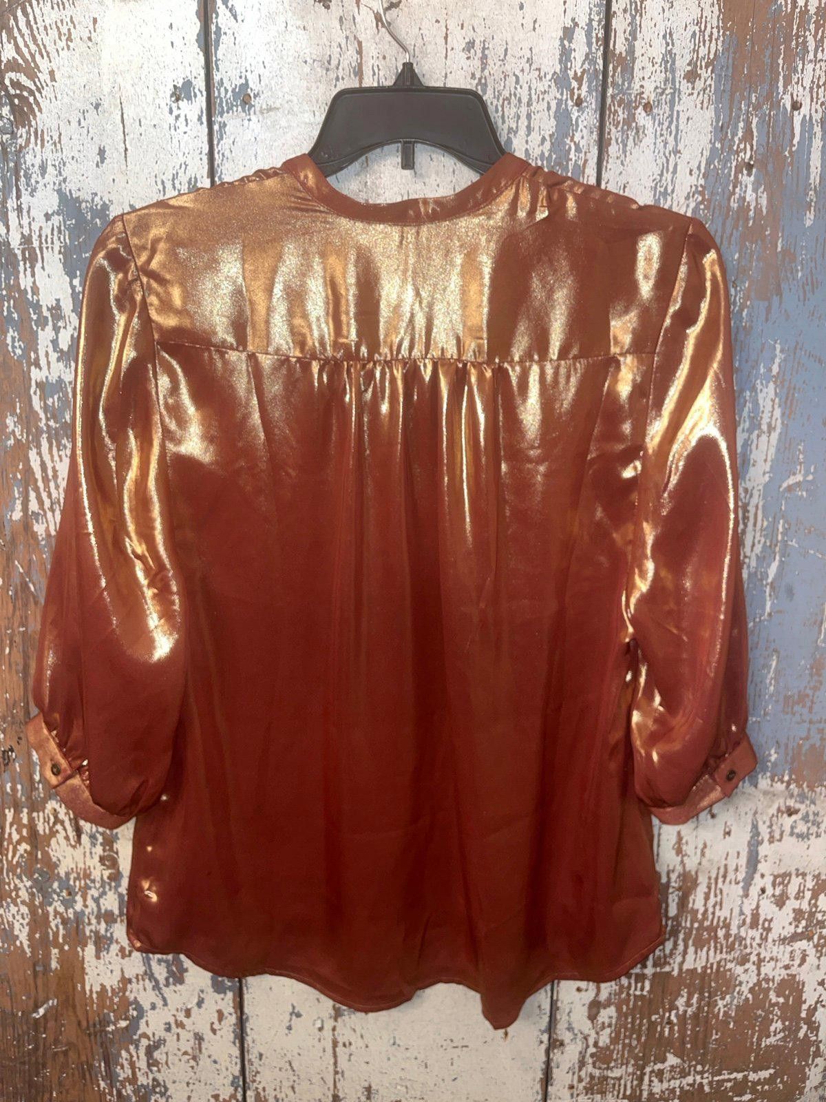 Designer by Anthropologie Metallic Foil Blouse, Bronze, size Small Size S / US 4 / IT 40 - 9 Thumbnail