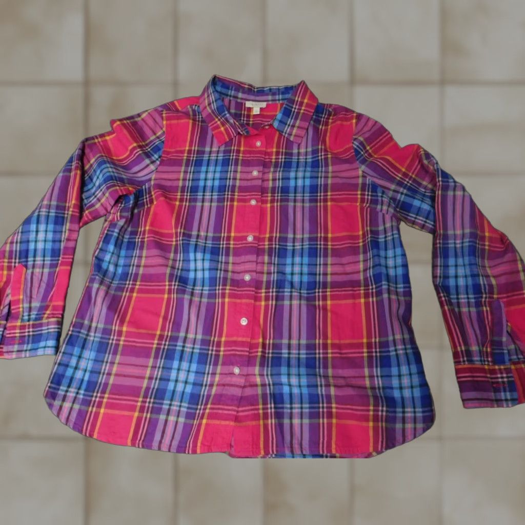 Talbots Talbots Womens Button-Up Blouse LP Petites Red Solid Knit Cotton Classic Fitted Sleeve Button-Up Casual Womens Size PL Size L / US 10 / IT 46 - 1 Thumbnail