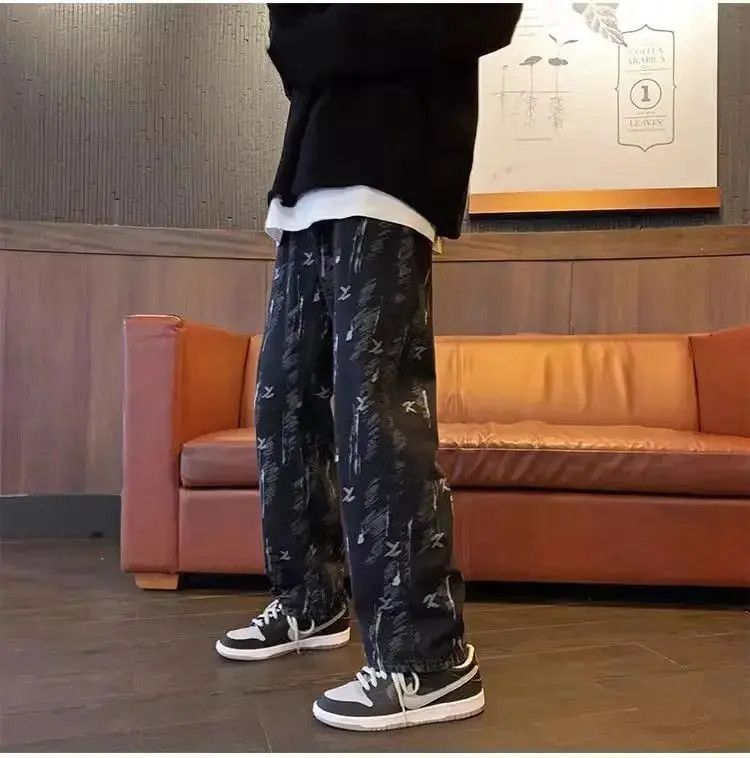 Japanese Brand Retro Straight Loose Jacquard Jeans Size US 32 / EU 48 - 2 Thumbnail