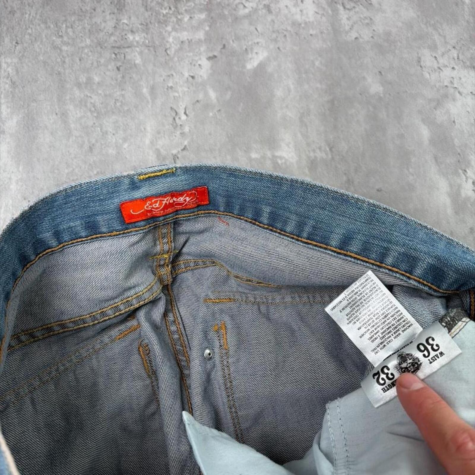 Ed Hardy Y2K Light Wash Ed Hardy Grunge Straight Denim Jeans Size US 36 / EU 52 - 5 Thumbnail