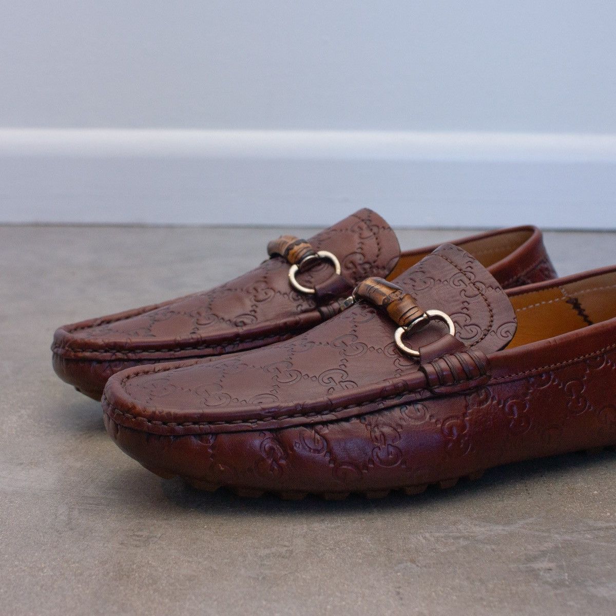 Gucci GUCCI Guccissima Brown Leather Drivers Bamboo Loafers Size US 8.5 / EU 41-42 - 5 Thumbnail