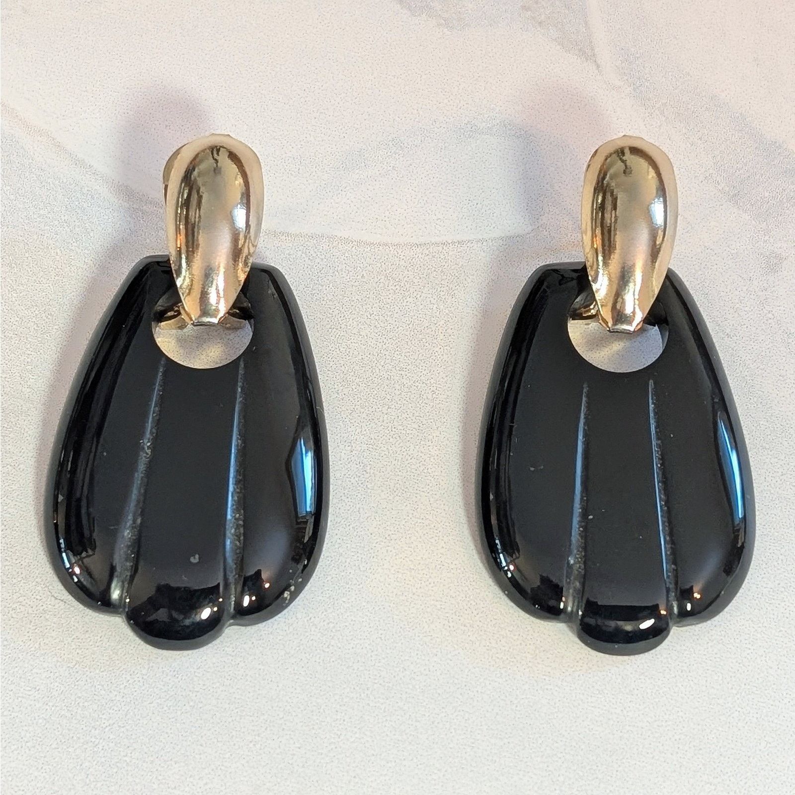 Other Bold Retro VTG 1980s Gold-Tone & Black Door-Knocker Earrings Size ONE SIZE - 4 Thumbnail