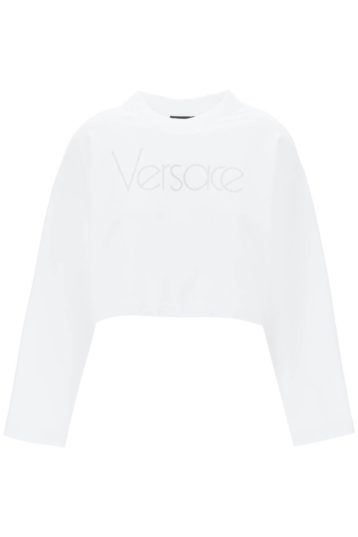 image of Versace "cropped Sweatshirt With Rhinestone in White Crystal, Women's (Size Small)