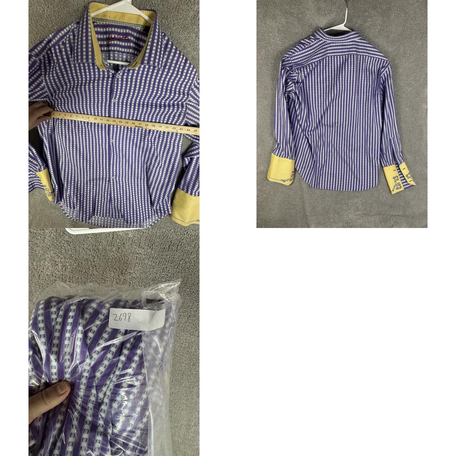 Robert Graham Robert Graham Shirt Mens XL XXL Purple Stripe Yellow Cuff Long Sleeve Button Size US XL / EU 56 / 4 - 9 Thumbnail