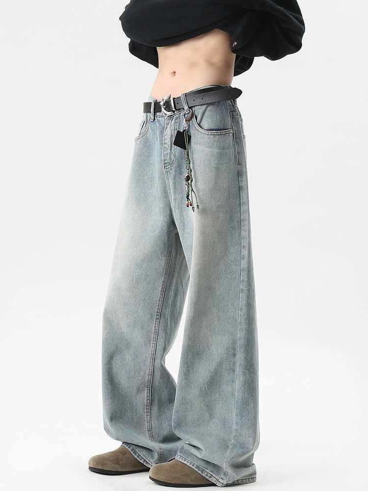 Jean American men's retro loose trendy washed straight jeans Size US 32 / EU 48 - 2 Thumbnail