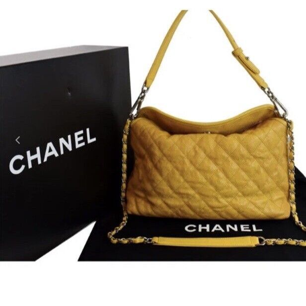 Chanel Chanel French Riviera Quilted CaviarLeather Hobo Bag Yellow Size ONE SIZE - 12 Thumbnail