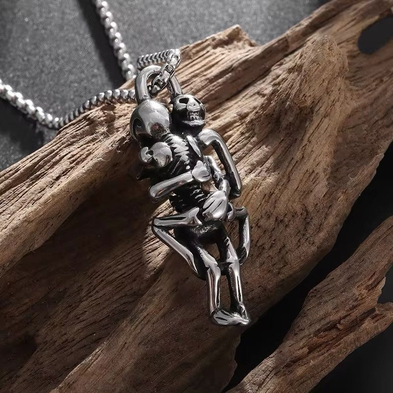 Jewelry Couple Skull Lover Hug Pendant Necklace Pendant Necklace Size ONE SIZE - 8 Thumbnail