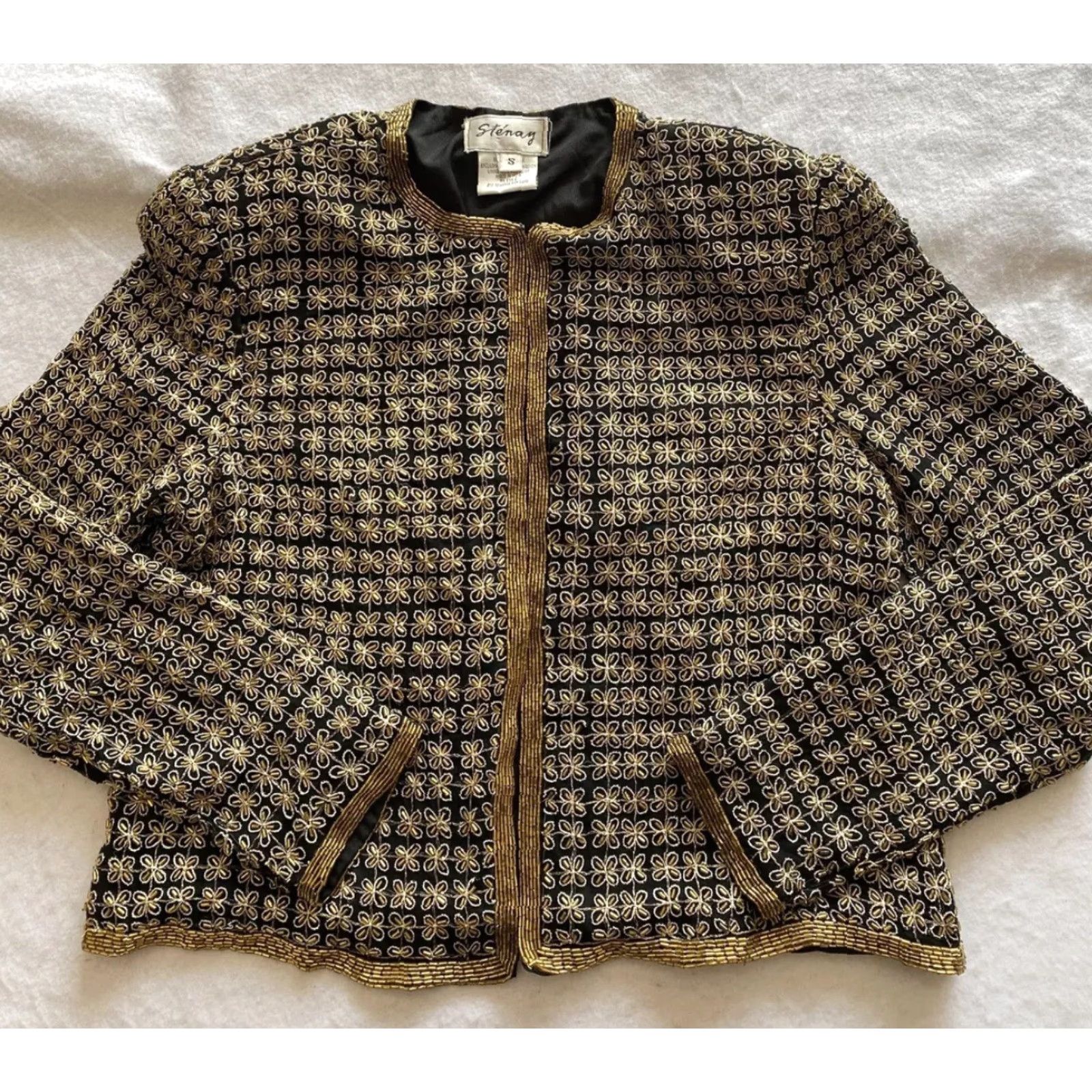 Vintage VINTAGE Stenay Jacket Women’s S Silk Beaded Gold Eveningwear 1980s Mens Womens Girls Size S / US 4 / IT 40 - 2 Thumbnail