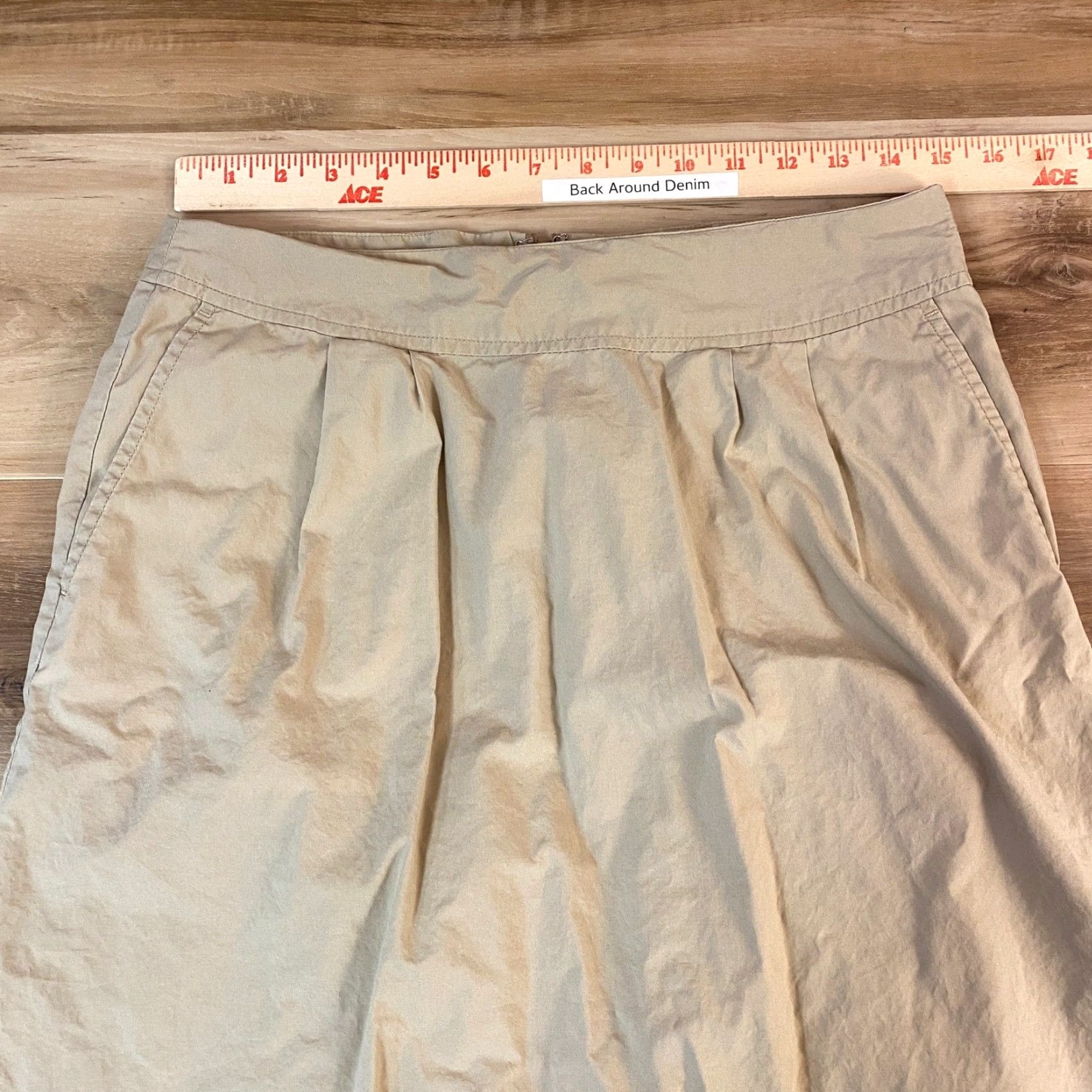 Lands' End Lands' End Skirt A-line Khaki Midi Cotton Pockets Lined Pleated Zip 4 Womens Size 27" / US 4 / IT 40 - 2 Thumbnail
