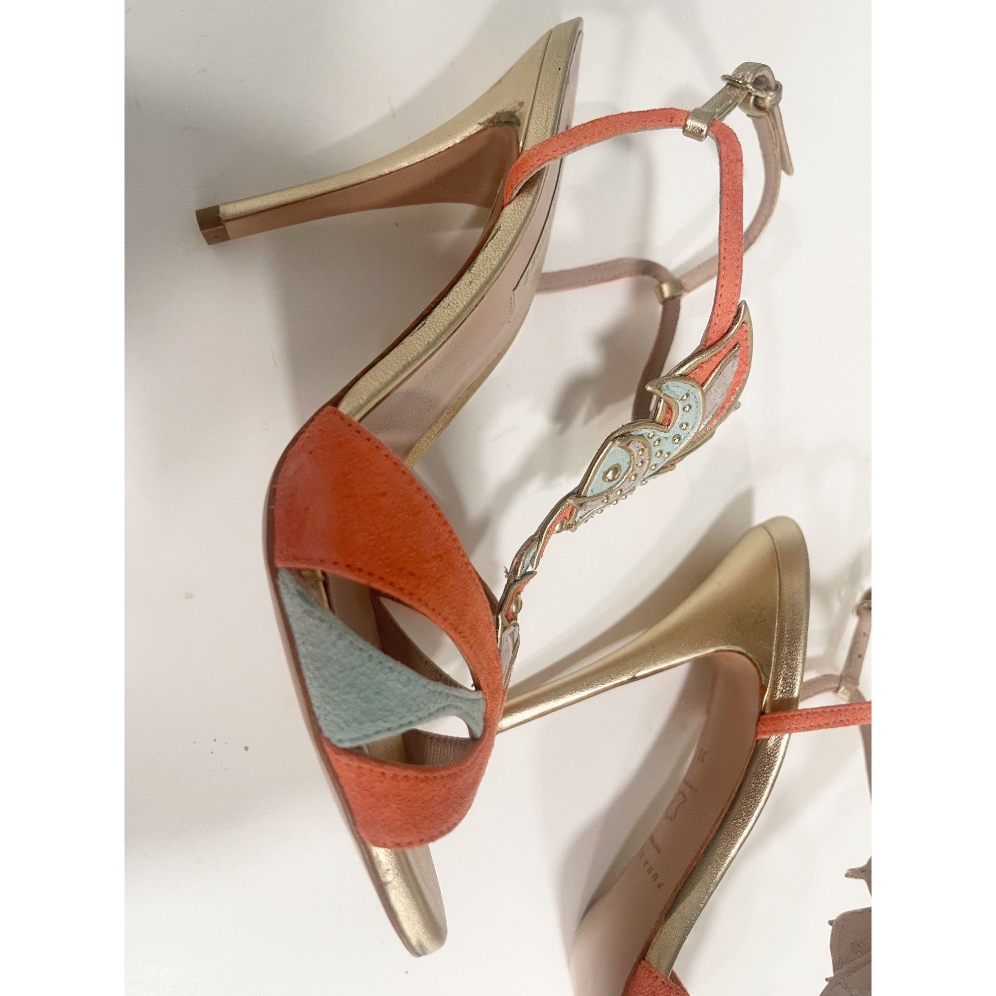 Other Pura Lopez Coral & Mint Leather & Suede Strappy Heels With G Size US 7.5 / IT 37.5 - 8 Thumbnail