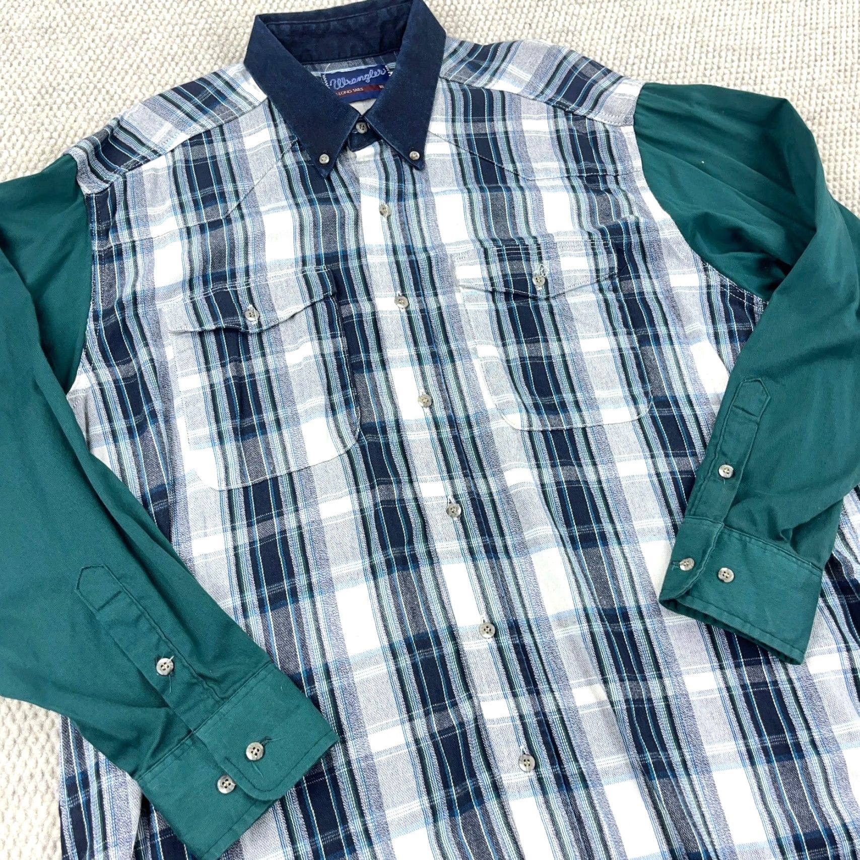 Wrangler VINTAGE Wrangler Western Shirt Men 18 36 Green Plaid Button Long Tail 90s USA Size US XXL / EU 58 / 5 - 3 Thumbnail