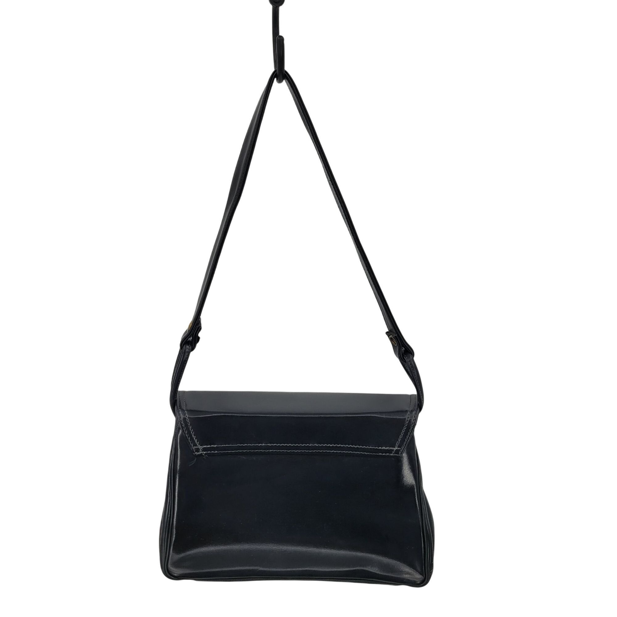 Vintage Vintage 60s Handbag Black Leather Shoulder Bag Adjustable S Size ONE SIZE - 2 Thumbnail