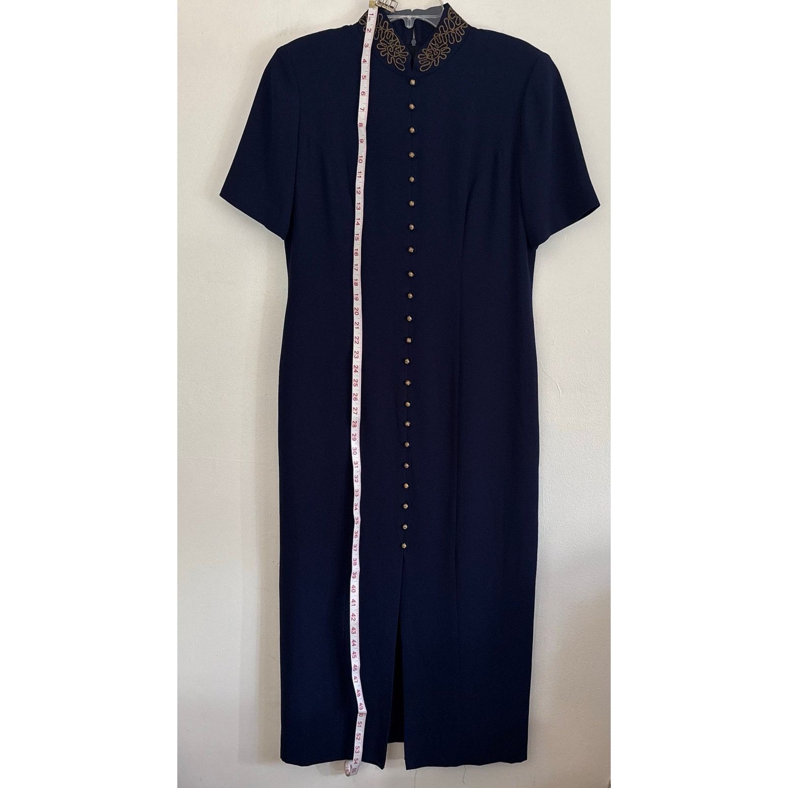 Liz Claiborne Liz Claiborne Blue Mandarin Collar Midi Dress Gold Buttons Size XL / US 12-14 / IT 48-50 - 3 Thumbnail