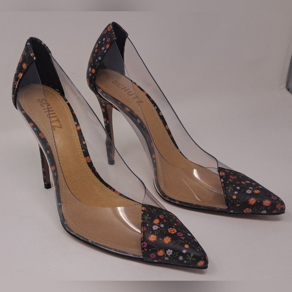 SCHUTZ NEW SCHUTZ Women's Transparent High Heels Floral Flowers Br Size US 6 / IT 36 - 2 Thumbnail