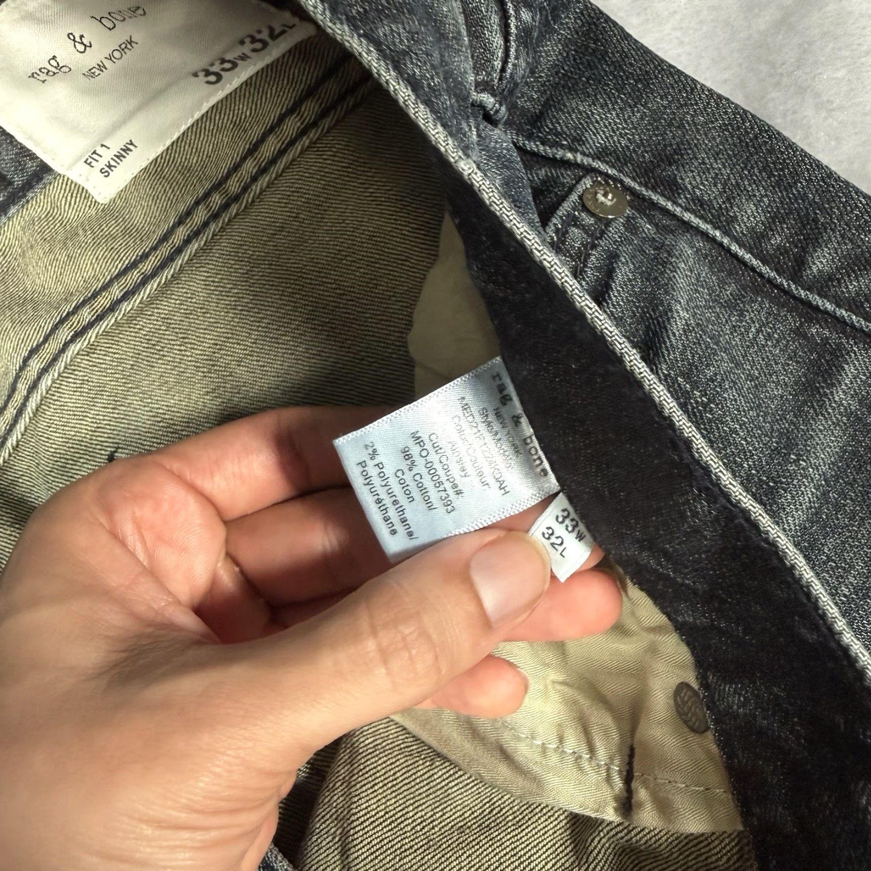 Rag & Bone Rag & Bone Fit 1 Skinny Jeans Mens 33x32 Denim Dark Distressed 5-Pocket Logo City Slim Blue Baggy? Size US 33 - 4 Thumbnail
