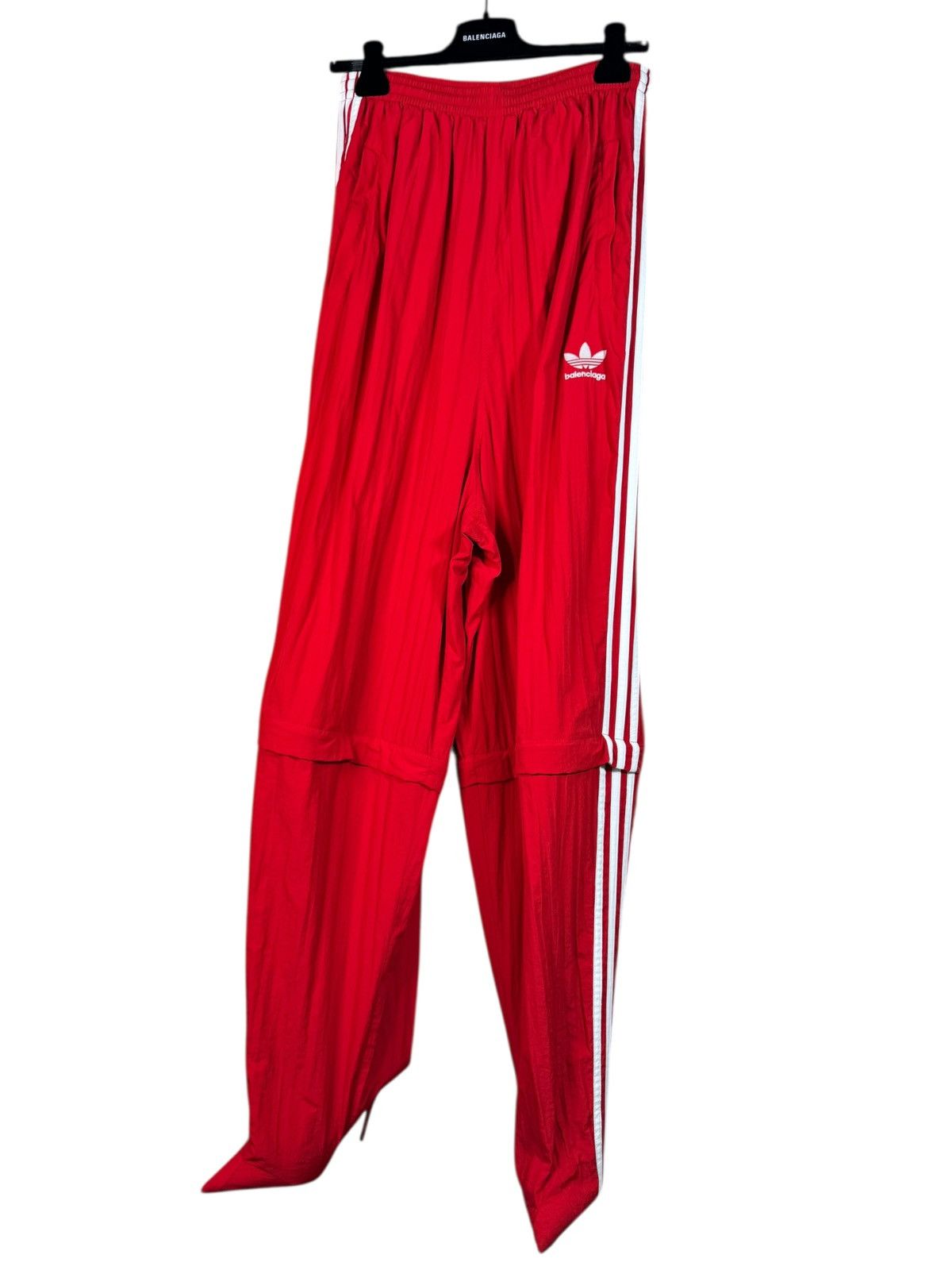 Balenciaga x Adidas Red Track Pants with Heeled Boots