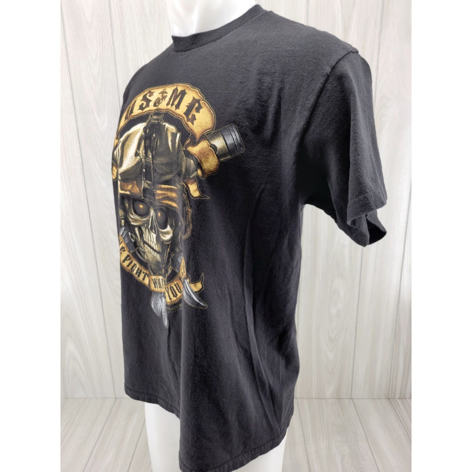 Delta Delta Black Ink Design Short Sleeve Crewneck T Shirt USMC Marines Large L Black Mens Size Regular Cotton Crew Neck Logo 100% Cotton Size US L / EU 52-54 / 3 - 3 Thumbnail
