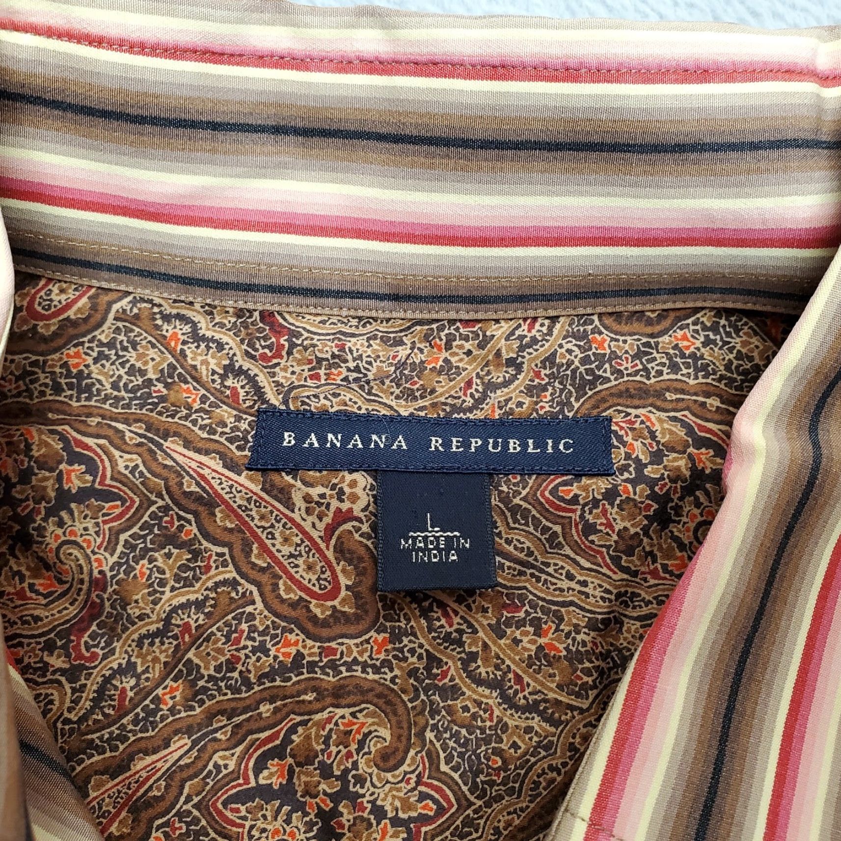 Banana Republic Banana Republic Mens Shirt L Long Sleeve Striped Paisley Cuffs Button-Up, Brown, Cotton, Classic, Vintage, Casual, Button-Up Mens L Size US L / EU 52-54 / 3 - 5 Thumbnail