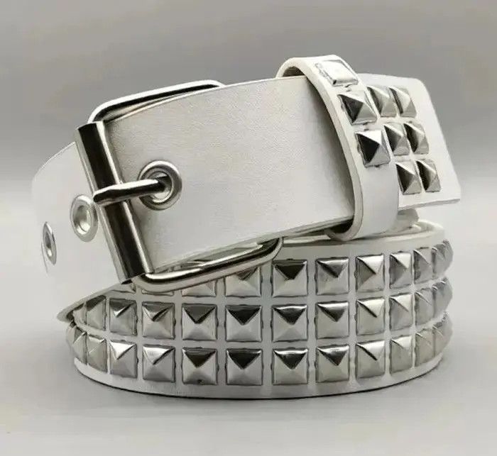 Japanese Brand Y2K White Belt Pyramid Studded Punk Size 32 - 4 Thumbnail